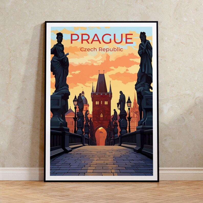 Prague Travel Poster, Czech Republic Art, Charles Bridge Print, Prague Poster, Charles Bridge Art, Europe Poster, Poster Art, Wall Decor