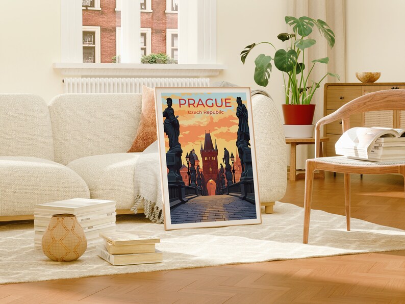 Prague Travel Poster, Czech Republic Art, Charles Bridge Print, Prague Poster, Charles Bridge Art, Europe Poster, Poster Art, Wall Decor