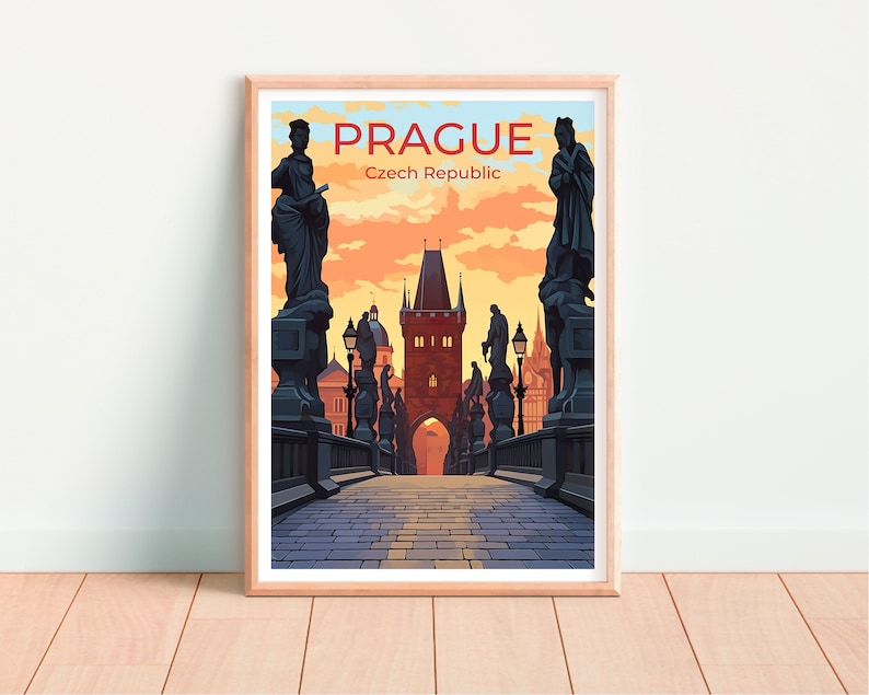 Prague Travel Poster, Czech Republic Art, Charles Bridge Print, Prague Poster, Charles Bridge Art, Europe Poster, Poster Art, Wall Decor