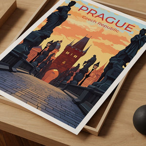 Prague Travel Poster, Czech Republic Art, Charles Bridge Print, Prague Poster, Charles Bridge Art, Europe Poster, Poster Art, Wall Decor