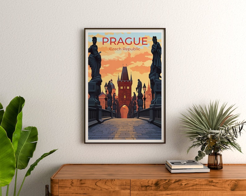 Prague Travel Poster, Czech Republic Art, Charles Bridge Print, Prague Poster, Charles Bridge Art, Europe Poster, Poster Art, Wall Decor