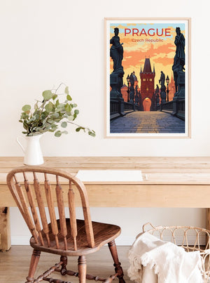 Prague Travel Poster, Czech Republic Art, Charles Bridge Print, Prague Poster, Charles Bridge Art, Europe Poster, Poster Art, Wall Decor