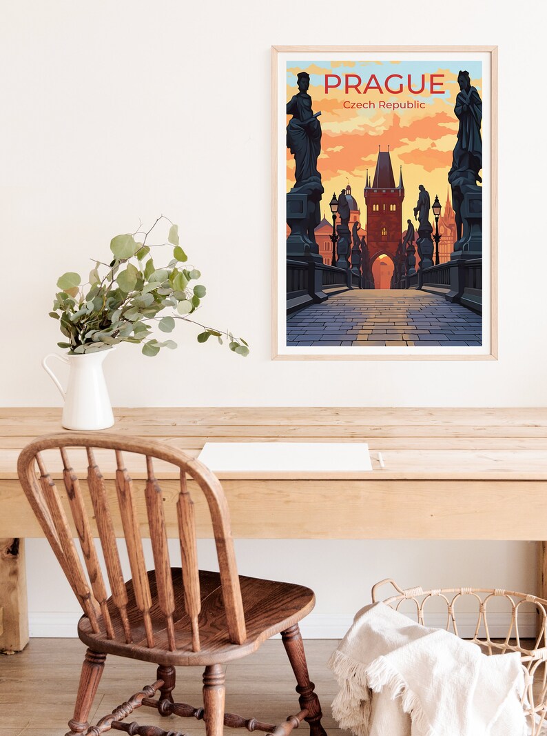 Prague Travel Poster, Czech Republic Art, Charles Bridge Print, Prague Poster, Charles Bridge Art, Europe Poster, Poster Art, Wall Decor