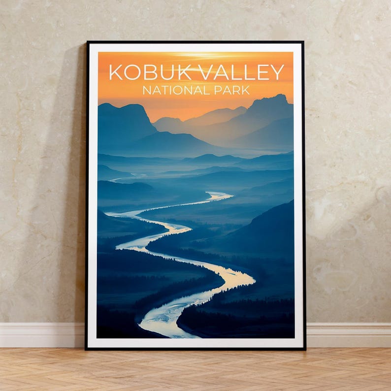 Affiche de voyage de la vallée de Kobuk, art mural de l'Alaska, impression de l'Alaska, affiche de la vallée de Kobuk, affiche de la nature, affiche du parc naturel