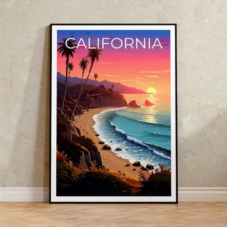 Affiche de Californie, Impression de Californie, Affiche de la côte, Impression de la côte, Affiche de voyage en Californie, Art de la côte, Art de la côte