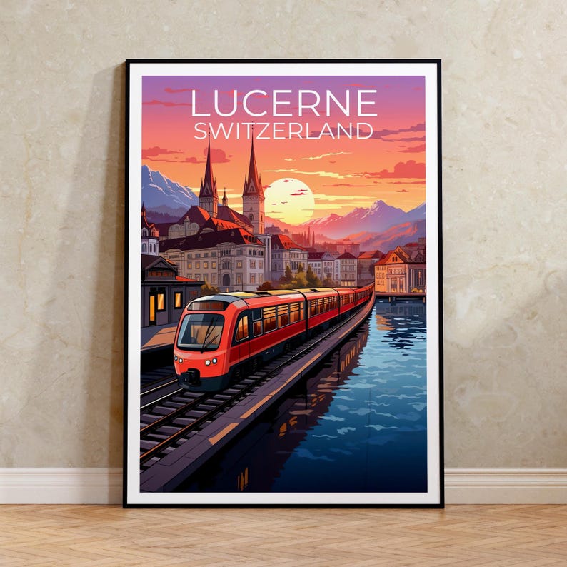Lucerne Travel Print Switzerland Poster Europe Wall Art Switzerland Illustration Lucerne Poster Home Decor Birthday Gift