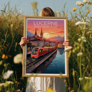 Lucerne Travel Print Switzerland Poster Europe Wall Art Switzerland Illustration Lucerne Poster Home Decor Birthday Gift