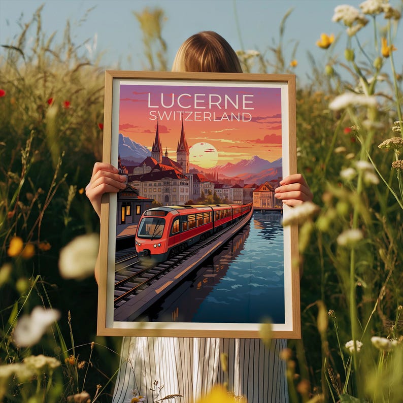 Lucerne Travel Print Switzerland Poster Europe Wall Art Switzerland Illustration Lucerne Poster Home Decor Birthday Gift