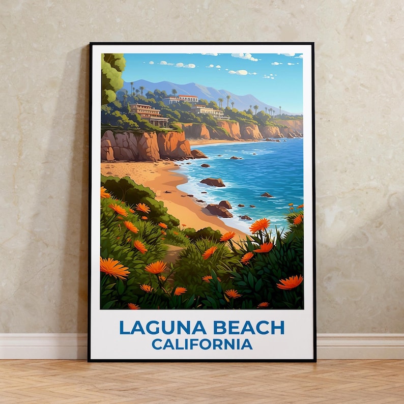 Laguna Beach Travel Print California Poster Orange County Wall Art Beach Illustration Laguna Beach Poster Home Decor Birthday Gift