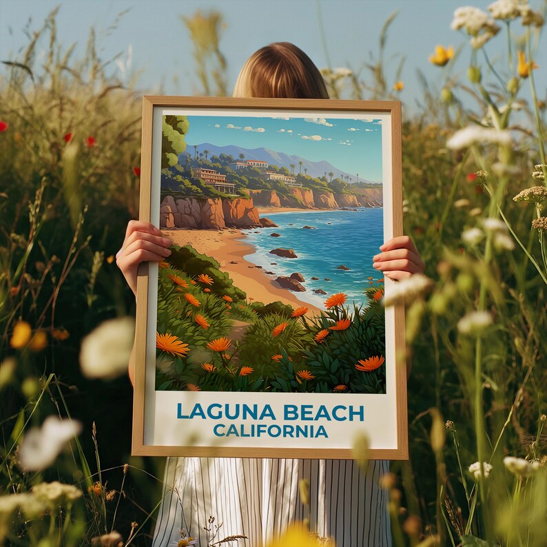 Laguna Beach Travel Print California Poster Orange County Wall Art Beach Illustration Laguna Beach Poster Home Decor Birthday Gift