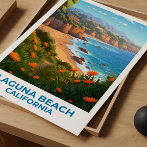 Laguna Beach Travel Print California Poster Orange County Wall Art Beach Illustration Laguna Beach Poster Home Decor Birthday Gift