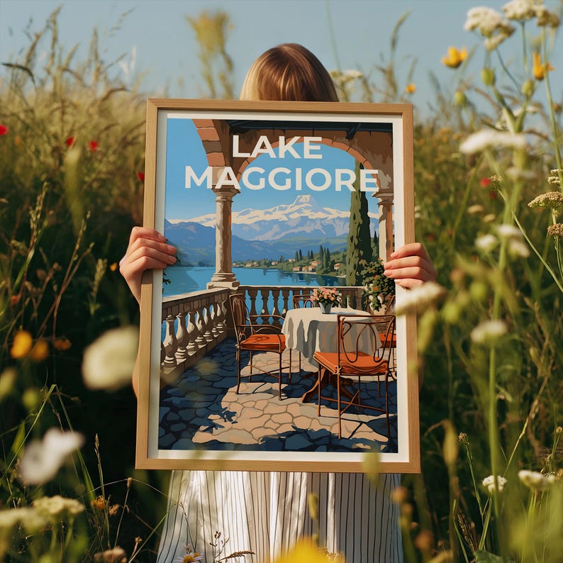 Lake Maggiore Travel Print Italy Poster Europe Wall Art Switzerland Illustration Lake Maggiore Poster Home Decor Birthday Gift