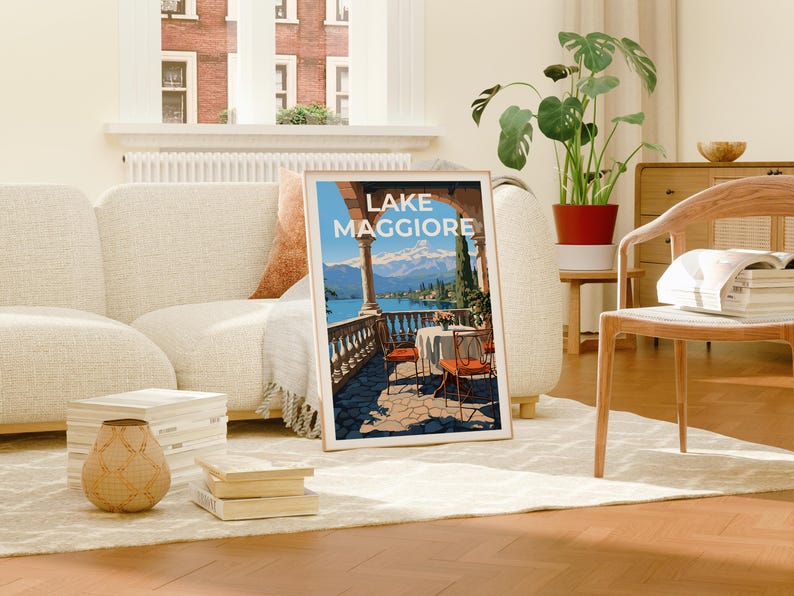 Lake Maggiore Travel Print Italy Poster Europe Wall Art Switzerland Illustration Lake Maggiore Poster Home Decor Birthday Gift