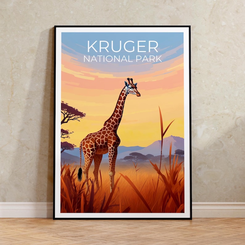 Kruger National Park Travel Print African Safari Poster South Africa Wall Art Africa Illustration Kruger Poster Home Decor Birthday Gift