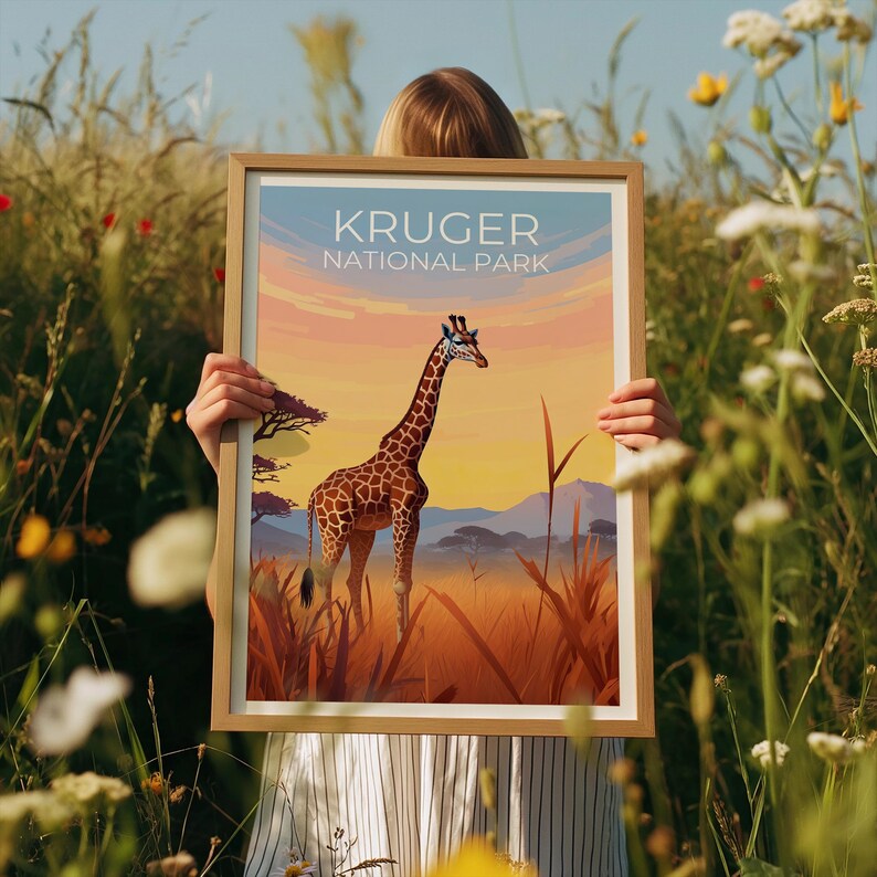 Kruger National Park Travel Print African Safari Poster South Africa Wall Art Africa Illustration Kruger Poster Home Decor Birthday Gift