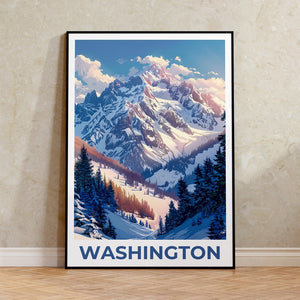 Affiche de Washington, Impression de Washington, Affiche des montagnes olympiques, Impression de Washington, Affiche de l'État de Washington, Affiche d'hiver, Impression de montagne