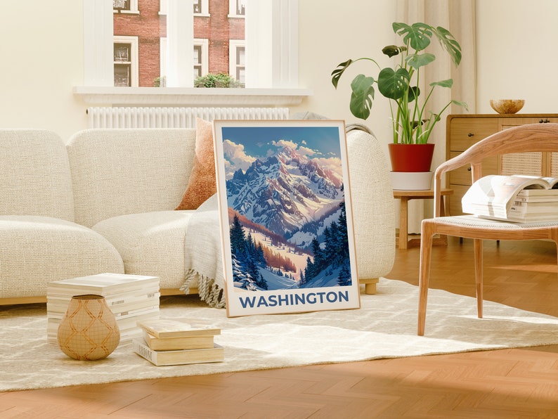 Affiche de Washington, Impression de Washington, Affiche des montagnes olympiques, Impression de Washington, Affiche de l'État de Washington, Affiche d'hiver, Impression de montagne