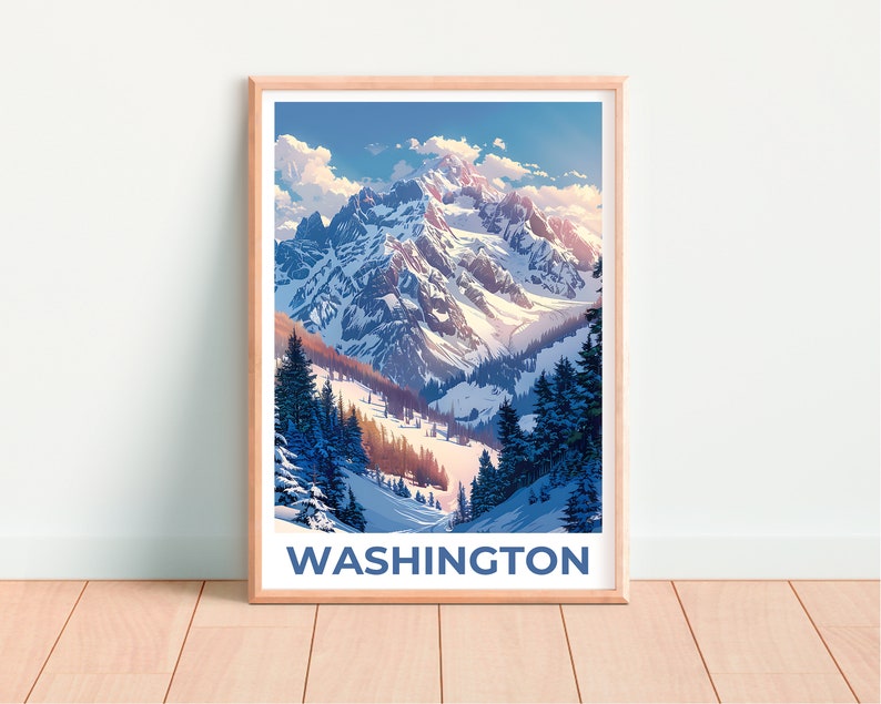 Affiche de Washington, Impression de Washington, Affiche des montagnes olympiques, Impression de Washington, Affiche de l'État de Washington, Affiche d'hiver, Impression de montagne