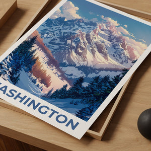 Affiche de Washington, Impression de Washington, Affiche des montagnes olympiques, Impression de Washington, Affiche de l'État de Washington, Affiche d'hiver, Impression de montagne