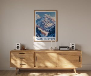 Affiche de Washington, Impression de Washington, Affiche des montagnes olympiques, Impression de Washington, Affiche de l'État de Washington, Affiche d'hiver, Impression de montagne