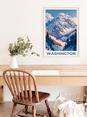 Affiche de Washington, Impression de Washington, Affiche des montagnes olympiques, Impression de Washington, Affiche de l'État de Washington, Affiche d'hiver, Impression de montagne