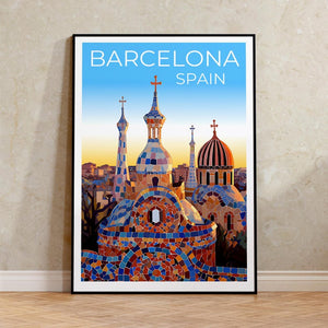 Barcelona Travel Poster, Spain Wall Art, Spain Print, Barcelona Poster, Park Güell Poster, City Poster, Barcelona Art