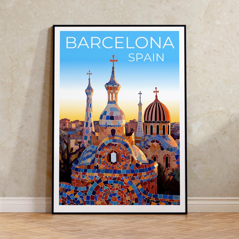 Barcelona Travel Poster, Spain Wall Art, Spain Print, Barcelona Poster, Park Güell Poster, City Poster, Barcelona Art