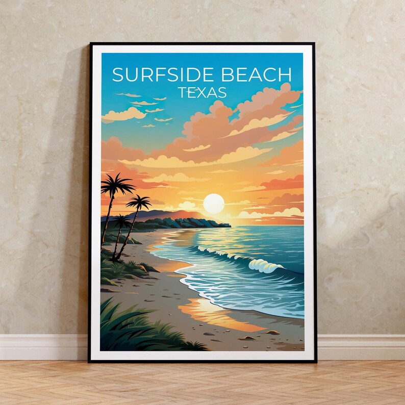 Surfside Beach Travel Print Texas Poster Coastal Wall Art Relaxing Illustration Surfside Beach Poster Home Decor Birthday Gift