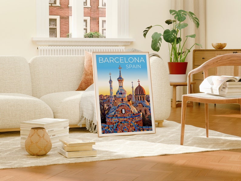 Barcelona Travel Poster, Spain Wall Art, Spain Print, Barcelona Poster, Park Güell Poster, City Poster, Barcelona Art