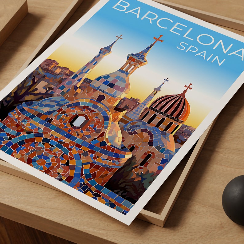 Barcelona Travel Poster, Spain Wall Art, Spain Print, Barcelona Poster, Park Güell Poster, City Poster, Barcelona Art