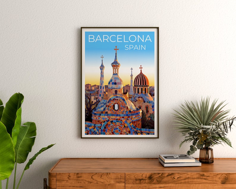 Barcelona Travel Poster, Spain Wall Art, Spain Print, Barcelona Poster, Park Güell Poster, City Poster, Barcelona Art