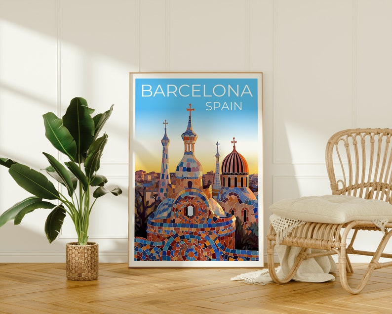 Barcelona Travel Poster, Spain Wall Art, Spain Print, Barcelona Poster, Park Güell Poster, City Poster, Barcelona Art