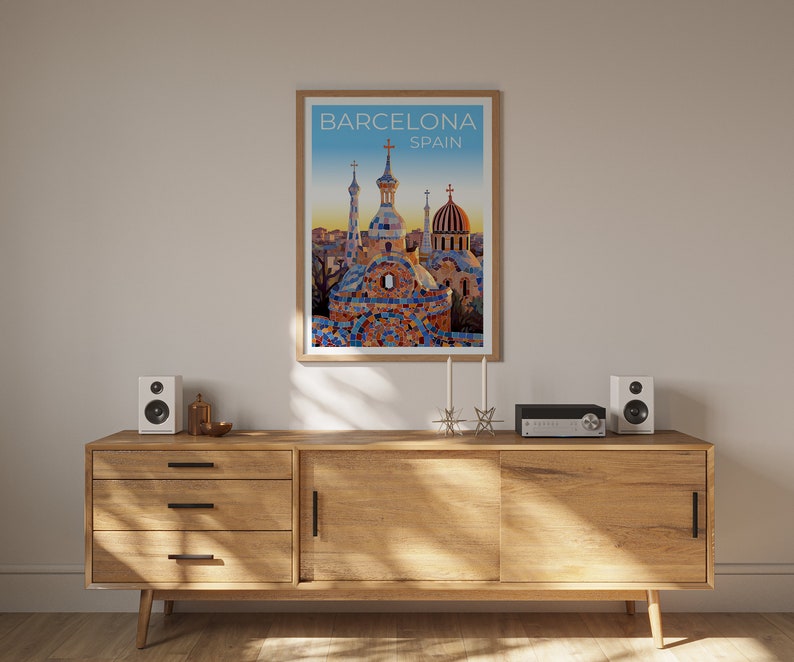 Barcelona Travel Poster, Spain Wall Art, Spain Print, Barcelona Poster, Park Güell Poster, City Poster, Barcelona Art