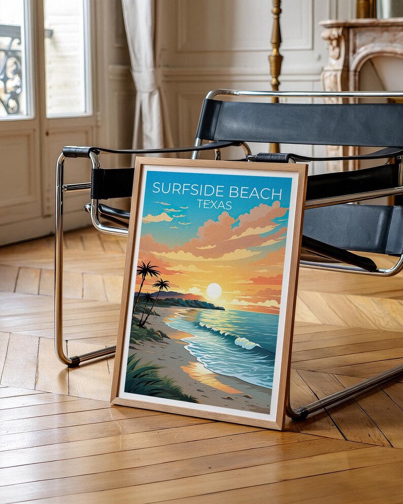Surfside Beach Travel Print Texas Poster Coastal Wall Art Relaxing Illustration Surfside Beach Poster Home Decor Birthday Gift