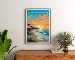 Surfside Beach Travel Print Texas Poster Coastal Wall Art Relaxing Illustration Surfside Beach Poster Home Decor Birthday Gift