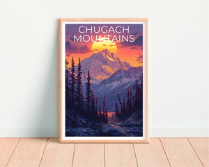 Affiche des montagnes Chugach, Impression des montagnes Chugach, Affiche de l'Alaska, Impression de l'Alaska, Affiche de voyage des montagnes Chugach, Affiche de montagne