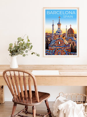 Barcelona Travel Poster, Spain Wall Art, Spain Print, Barcelona Poster, Park Güell Poster, City Poster, Barcelona Art