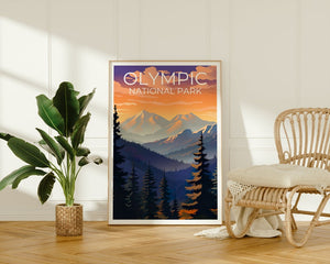 Affiche du parc national olympique, impression du parc national olympique, art de l'État de Washington, impression du mont Olympe, affiche du parc olympique
