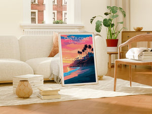 Santa Cruz Travel Print California Poster Beach Wall Art Coastal Illustration Santa Cruz Poster Home Decor Birthday Gift