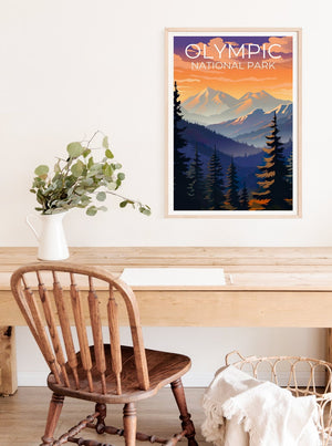 Affiche du parc national olympique, impression du parc national olympique, art de l'État de Washington, impression du mont Olympe, affiche du parc olympique