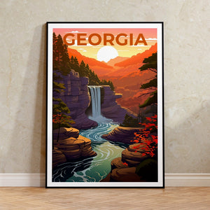 Affiche de voyage en Géorgie, art mural en forêt, impression de forêt, affiche de Géorgie, affiche de cascade, impression de Géorgie, art de Géorgie