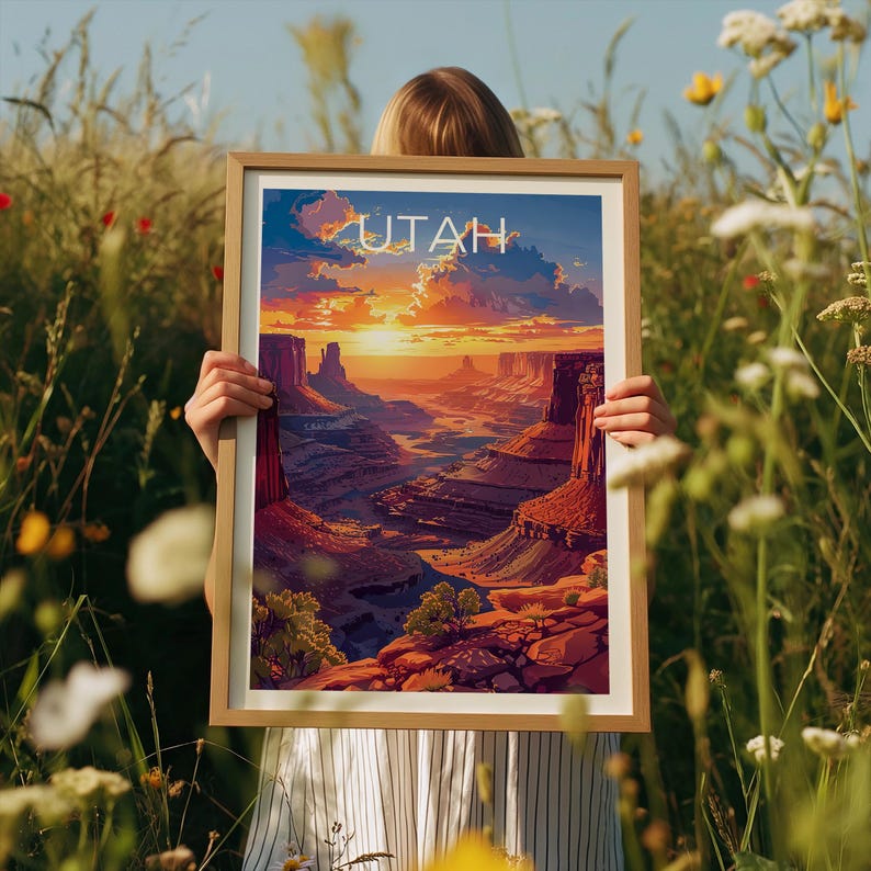 Utah Travel Print, Canyonlands National Park Poster, Nature Wall Art, Hike Illustration, Utah Landscape Poster, Home Decor, Birthday Gift