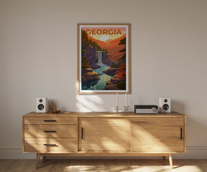 Affiche de voyage en Géorgie, art mural en forêt, impression de forêt, affiche de Géorgie, affiche de cascade, impression de Géorgie, art de Géorgie
