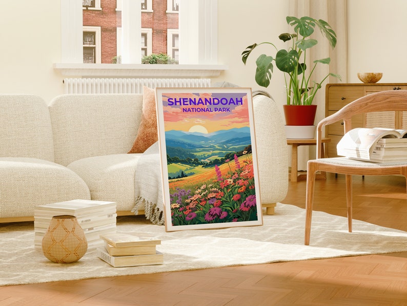 Affiche de voyage de Shenandoah, art mural de Virginie, impression de Virginie, affiche de Shenandoah, affiche de fleurs, affiche de nature, art de Shenandoah