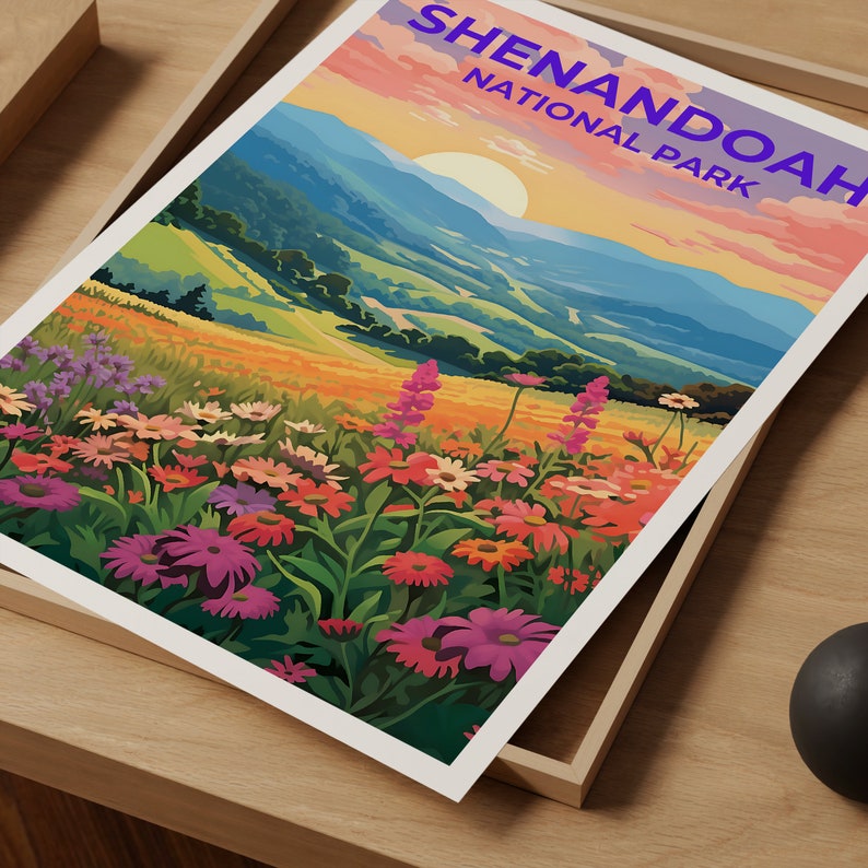 Affiche de voyage de Shenandoah, art mural de Virginie, impression de Virginie, affiche de Shenandoah, affiche de fleurs, affiche de nature, art de Shenandoah