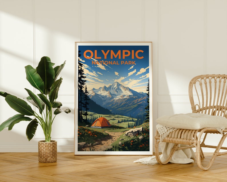 Affiche de voyage olympique, art mural de l'État de Washington, impression de l'État de Washington, affiche olympique, affiche de l'État de Washington, affiche de la nature
