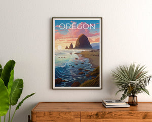 Oregon Travel Poster, Coast Wall Art, Coast Print, Oregon Poster, Coast Poster, Oregon Print, Oregon Art