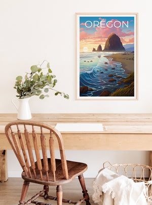 Oregon Travel Poster, Coast Wall Art, Coast Print, Oregon Poster, Coast Poster, Oregon Print, Oregon Art
