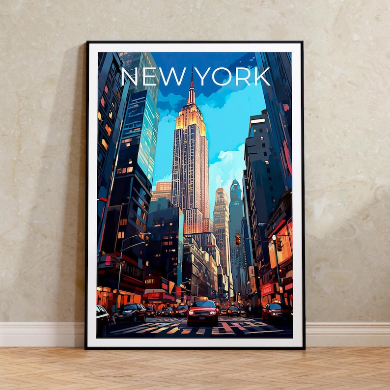 New York City Poster, Manhattan Print, New York Poster, Empire State Building Print, NYC Travel Poster, Downtown Poster, NY Art