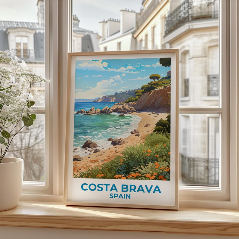 Costa Brava Travel Print, Spain Poster, Beach Wall Art, Coast Illustration, Costa Brava Poster, Home Decor, Birthday Gift